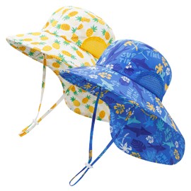 MASOCIO Baby Sun Hat Toddler Kids Boys Girls Summer Bucket Hats 2 Pcs Child Children Sunhat Babies 3 4 5 Neck Cover Protection Wide Brim Age 2-6 Years Multicolor 3