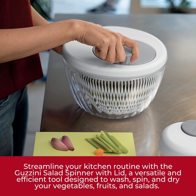 GUZZINI 10" Salad Spinner with Lid - White, Wash, Spin