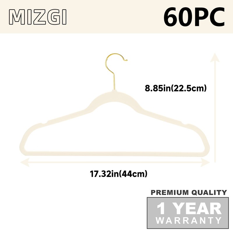 MIZGI Premium Velvet Hangers Pack 60 Pcs Heavyduty - Non
