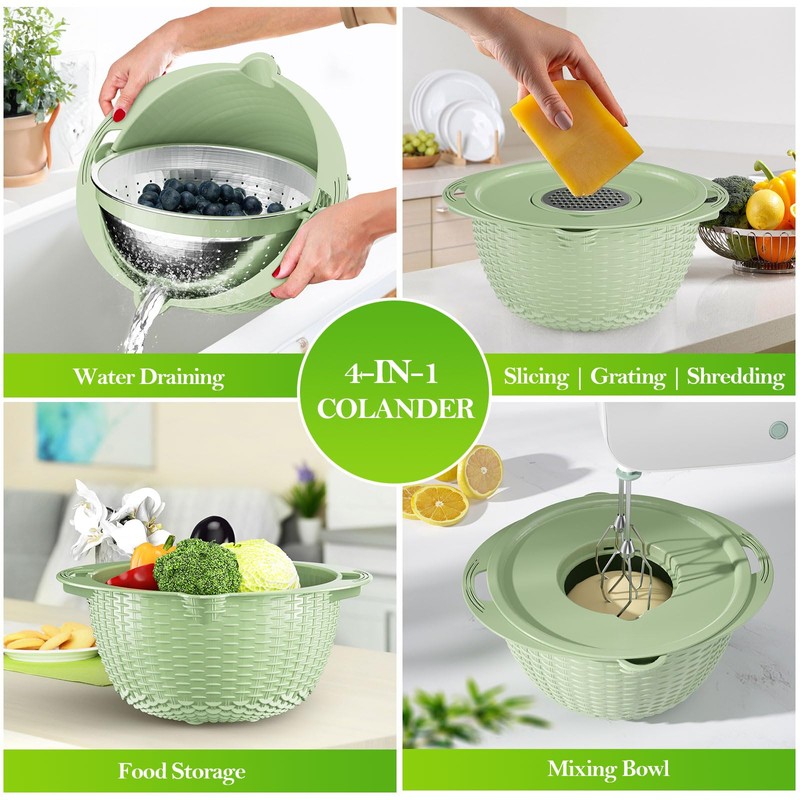 4-1 Colander with Bowl Set - Strainers for Kitchen, Food