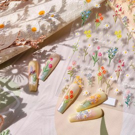 2Pack 5D Embossed Flower Nail Stickers Flowers Nail Art Stickers Flower for Nails Decoration DIY for Women Girls Nail Accessories