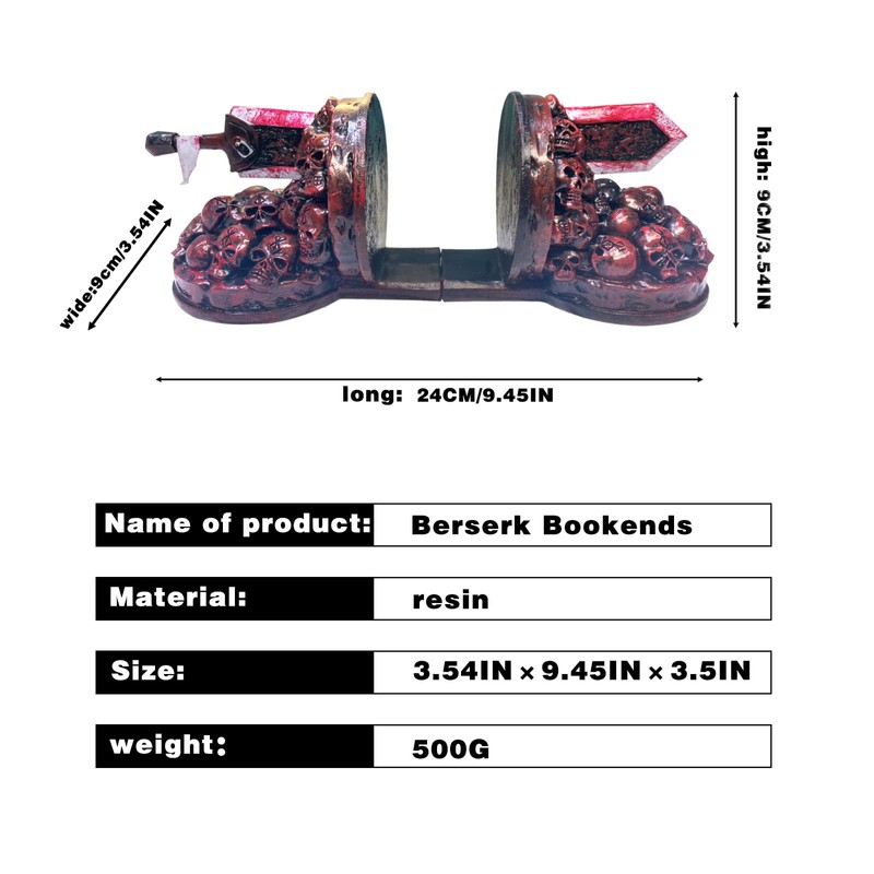 Berserk Bookends，Bookends ornament Dragon Slaying Knife Bookstop ，Resin Non-Slip Suitable