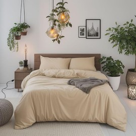 Houseri Beige Comforter Set Full Taupe Comforter Full Size Light Brown Bedding Sets Light Khaki Bedding Comforter for Teen Boys Girls Neutral Sand Color Champagne Tan Bed Comforters Quilt Blanket Full