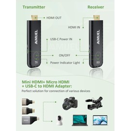 𝟐𝟎𝟐𝟓 𝐔𝐩𝐠𝐫𝐚𝐝𝐞 Wireless HDMI Transmitter and Receiver, Plug & Play with 3 HDMI Adapters, 98FT/5GHz HDMI Wireless Extender for Monitor, HDTV, Streaming Video/Audio, Camcorders, Laptop,Projetor