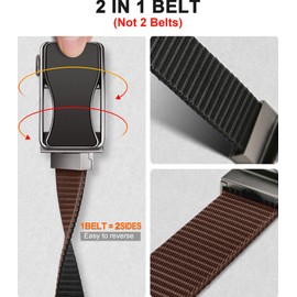 Cinturón Trinquete Reversible,BULLIANT Cinturón Deportivo De Golf Para Hombre Para Pantalones Vaqueros Casuales Un Cinturón Con 2 Colores(Negro/Marrón,120cm/34"-40"Cintura ajuste)