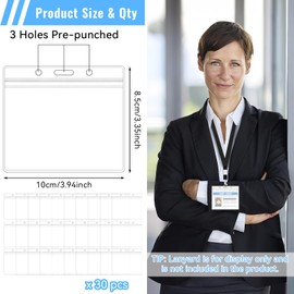 Pack of 30 ID Cards, Transparent Card Holder, Waterproof Card Holder for ID Card, Business Cards, Student IDs, for School, Office (10 x 8.5 cm)