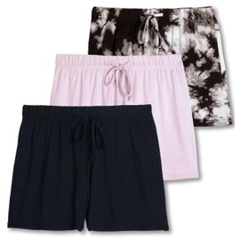 3 Pack: Women’s Soft Pajama Boxer Sleep Lounge Shorts PJ Bottoms Elastic Waistband Drawstring Stretch Casual 2023 Clothes Sweat Short Yoga Comfy Pockets Sleepwear Sweatshort Ladies- Set 8, L