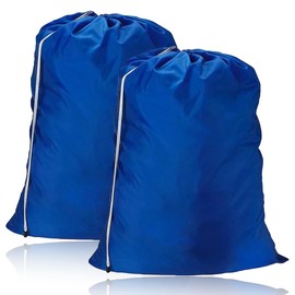 Heavy Duty Laundry Bag with Drawstring, 2 Pack Clothes Drawstring Bag, Washable and Reusable Commercial Style Laundry Bag for Students Apartments Travel Vacations College(Blue)