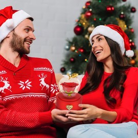 minstely Women Gifts for Christmas - Apple-Shaped Preserved Real Rose Box with I Love You Necklace, Forever Love Eternal Flower Gifts for Her on Birthday,Anniversary,Valentine's Day - Red