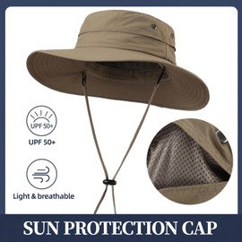 Home Prefer UPF50+ Mens Sun Hat Wide Brim Fishing Hat Sun Protection Hat for Mens Womens Bucket Hat for Beach Gardening Golf Dark Khaki