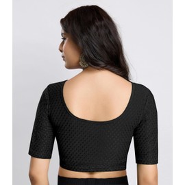 TRENDMALLS Women's Dobby Pure Cotton Elastin Stretchable Readymade Blouse (B01-Black-L)