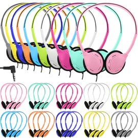 Yunsailing 30 Pack Class Set Headphones for Kids Students Bulk Classroom Headsets Adjustable School Earphones On Ear with 3.5mm Jack for Youth Adults, Teacher Must Have Supplies (Vibrant Color)