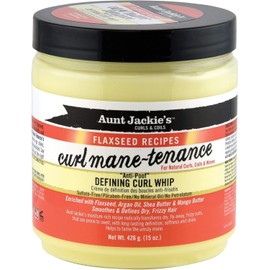 Aunt Jackie's Flaxseed Recipes Curl Mane-tenance, Lightwieght Anti-Poof Defining Curl Whip, Enriched with Flaxseed, Argan Oil and Shea Butter, Great for Dry and Frizzy Hair, 15 Ounce Jar