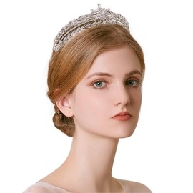 JWICOS Flower Leaf Princess Rhinestone Crystal Pearl Wedding Tiara Crown for Brides and Bridesmaid Costume Party Hair Accessories for Women and Girls