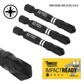 3 x SabreCut SCPZ350_3 50mm PZ3 Impact Screwdriver Driver Bits Set Single Ended Pozidriv POZI No.3 Heavy Duty