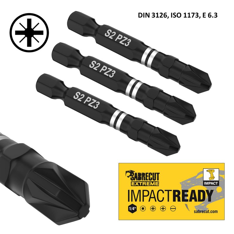3 x SabreCut SCPZ350_3 50mm PZ3 Impact Screwdriver Driver Bits
