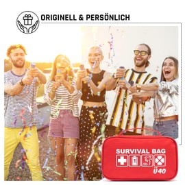 HAPPY DIKDIK Survival Bag for 30th/40th/50th Birthday Women & Men - Gift Birthday - Creative Birthday Gift & Ideal for Money Gifts, red, 40th birthday