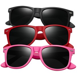 Joopin Oversized Square Sunglasses 3 Pack Sun Glasses Polarized UV400 Protection Trendy Shades for Women Men Shady Rays Sunnies (All Black + Red + Hot Pink)