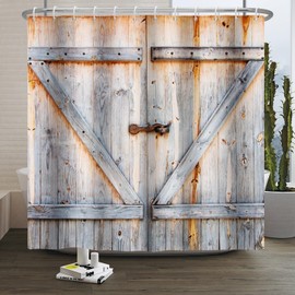 Xiaoterna Rustic Shower Curtain Old Wooden Garage Door Bathroom Curtain Western Country Farm Artwork Picture Waterproof Machine Washable Shower Curtain for Bathroom Decoration 120 x 200 cm