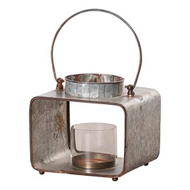 Irvin's Tinware, G20-27, Rustic Square Lantern with Glass, Vintage Candle Holder