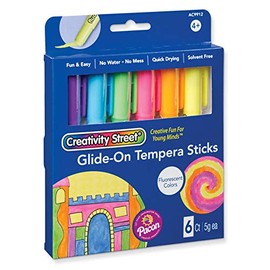 Creativity Street Glide-On Tempera Paint Sticks, 6 Assorted Fluorescent Colors, 5 Grams, 6 Count