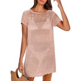 ANRABESS - Traje de baño para mujer 2026 de ganchillo, traje de baño de malla, vestido de playa, ropa de verano para día festivo, Rosa claro, XX-Large