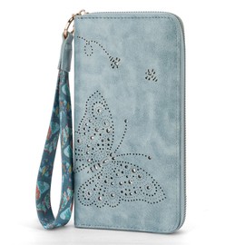 KITEVIUN RFID Wallet Women, Large Capacity Butterfly Cell Phone Clutch Purses Ladies Wristlet Wallets for Women