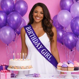 Shimmer Anna Shine Glitter Birthday Sash for Women – Purple One‑Size Sparkly Silver “Birthday Girl” Party Accessory
