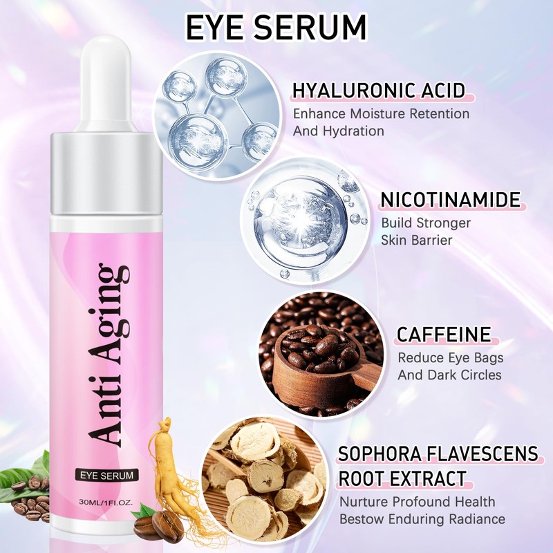 Caffeine Eye Serum Cream Kit for Dark Circles Under Eye