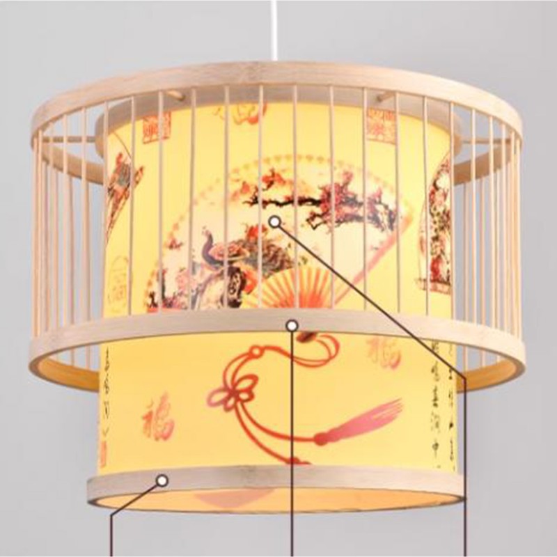 Chinese Style Bamboo Chandelier Patterned Bamboo Art Pendant Lamp Shade