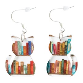 Cat Book Earrings for Women Book Earrings for Girls Acrylic Earrings Cartoon Bookcase Earrings Gifts Jewelry Accessory for Friends
