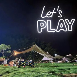 Let's Play Neon Sign Led Decorative Light Up Signs for Home Kid's Play Room Game Room Hotal Beer Pub Bar Party Wall Art Decorations Birthday Christmas Gifts (White)