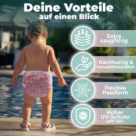 KIDVERSE Set of 2 Swim Nappies Baby 0-3 Years - Skin-Friendly Swim Nappies Reusable & Absorbent - Baby Swim Nappy with Bag & Laundry Net - Size Adjustable Swim Nappies Baby