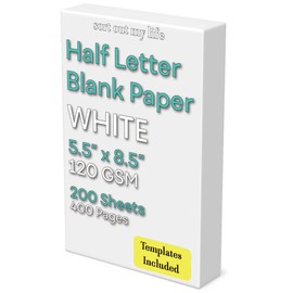 Half Letter Blank Paper, 200 Sheets, 120 GSM, Printer Paper, Loose Leaf, Unpunched, 5.5 x 8.5 inch, Copy Paper
