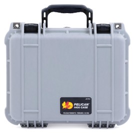 Pelican Protector 1400 Case by ColorCase - Silver - Medium Size Waterproof Case with Gray Padded Microfiber Dividers & Convoluted Lid Foam - Black Handles & Latches