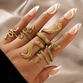 AIOMISKO 4PC Antique Gold Snake Octopus Rings, Simple Stacking Rings, Boho Knuckle Ring Set, Stackable Midi Cuff Rings, Vintage Joint Finger Rings for Women Men