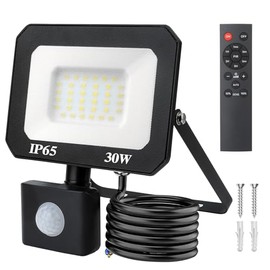 HLFVLITE 30W LED Floodlight with Motion Sensor, 3000 lm Dimmable Security Light with Remote Control, IP65 Waterproof PIR Flood Light Outdoor for Garden Patio Garage, 6500K Cold White