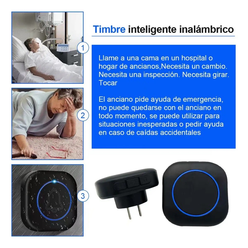 Timbre Inalámbrico Impermeable Con Luz Led 1 Transmiso 1 Rec