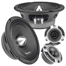 Timpano 1500 Watts Bundle 2X 6.5 Midrange Speakers TPT-MR6-4 Bullet 500 Watts, 4 Ohm + 2X Super Tweeters TPT-ST2 Chrome for Car Audio Systems (2 Speakers, 2 Tweeters)