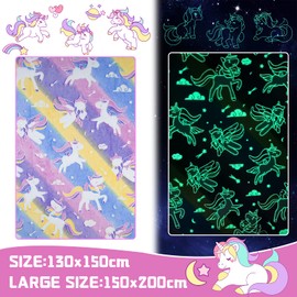 Glow In The Dark Unicorn Blanket For Girls,Luminous Unicorns Blanket for Boys Girls,Super Soft Fuzzy Plush Flannel Furry Fleece Blanket Bed,Sofa,Birthday Unicorn Gifts (Unicorn-03, 150 x 200 cm)