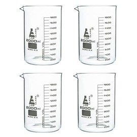 4PK Beakers, 2000ml - Low Form with Spout - White, 100ml Graduations - Borosilicate 3.3 Glass - Eisco Labs