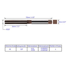 FOCMKEAS Hand Reamer 3/8" Alloy Tool Steel 9Crsi H8 6 Straight Flutes Hand Milling Cutter Tool