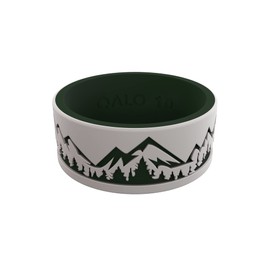 QALO Men's Rubber Silicone Ring, Frost & Forest Ridgeline Strata, Silicone Rubber Wedding Band, Breathable, Durable Wedding Ring for Men, 9mm Wide 1.85mm Thick, Grey & Forest Green, Size 9