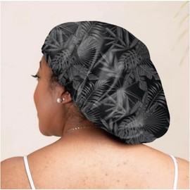 Glow By Daye Satin Bonnet, Double-Layered and Adjustable Satin Sleep Cap, Extra Large, Reversible, Black Summer's Night, One Size-X-Large