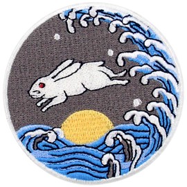 ZEGINs Rabit With The Moon Rise Sea Patch Embroidered Applique Iron On Sew On Emblem