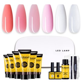 BURANO Poly Nail Gel Kit-Poly Nail Extension Gel Set Builder Gel Extension Nail Gel Kit Gel Builder for Nails All-in-One Nail Salon Sets Gifts Set for Women Glitter (Pink Nude 2)