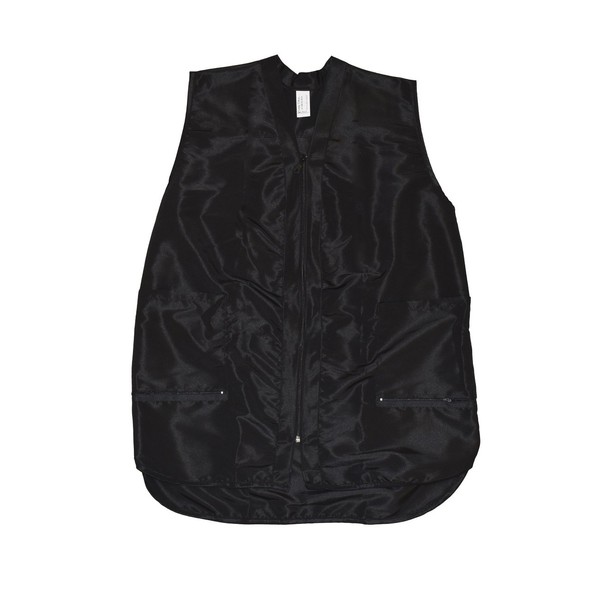 Betty Dain Professional Zip Front Salon Stylist Vest, V-Neck, Iridescent Fabric, Adjustable Belt, Two Lower Pockets with Zippered Bottoms, Lightweight, Machine Washable Nylon, Black, XS