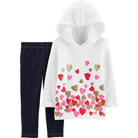 Carter's Baby Girls' 2-Piece Top & Pant Set (3 Months, White Glitter Heart/Denim)