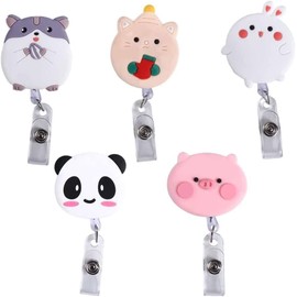 Pink Pig Retractable Badge Reel, Cute Name Card Holder Keys Lanyard, Work Card Clip, Bunny Chest Card ID Card Clips, Nurse Badge Holder