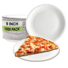 EcoQuality Disposable White 9-Inch Paper Plates Uncoated Large, Everyday Disposable White Paper Plates 9" Paper Plate Bulk Pizza Party Plates (9 Inch - 1000 Count)